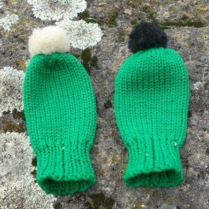 Set of Two(2) Vintage Green Club Covers with Black and White Pom Pom